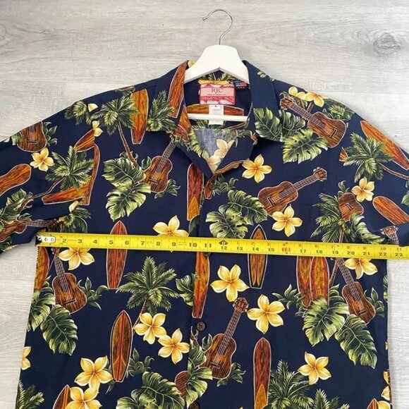 RJC Vintage Hawaiian Short Sleeve Shirt Style 102C Navy Floral Surfer - Picture 8 of 14